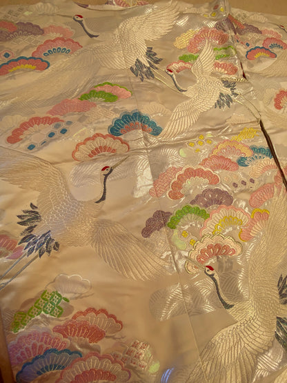 [USED]正絹 色打掛 (白地 鶴と松）kimono/K20260126