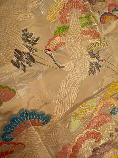 [USED]正絹 色打掛 (白地 鶴と松）kimono/K20260126