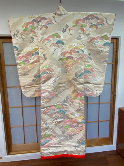 [USED]正絹 色打掛 (白地 鶴と松）kimono/K20260126