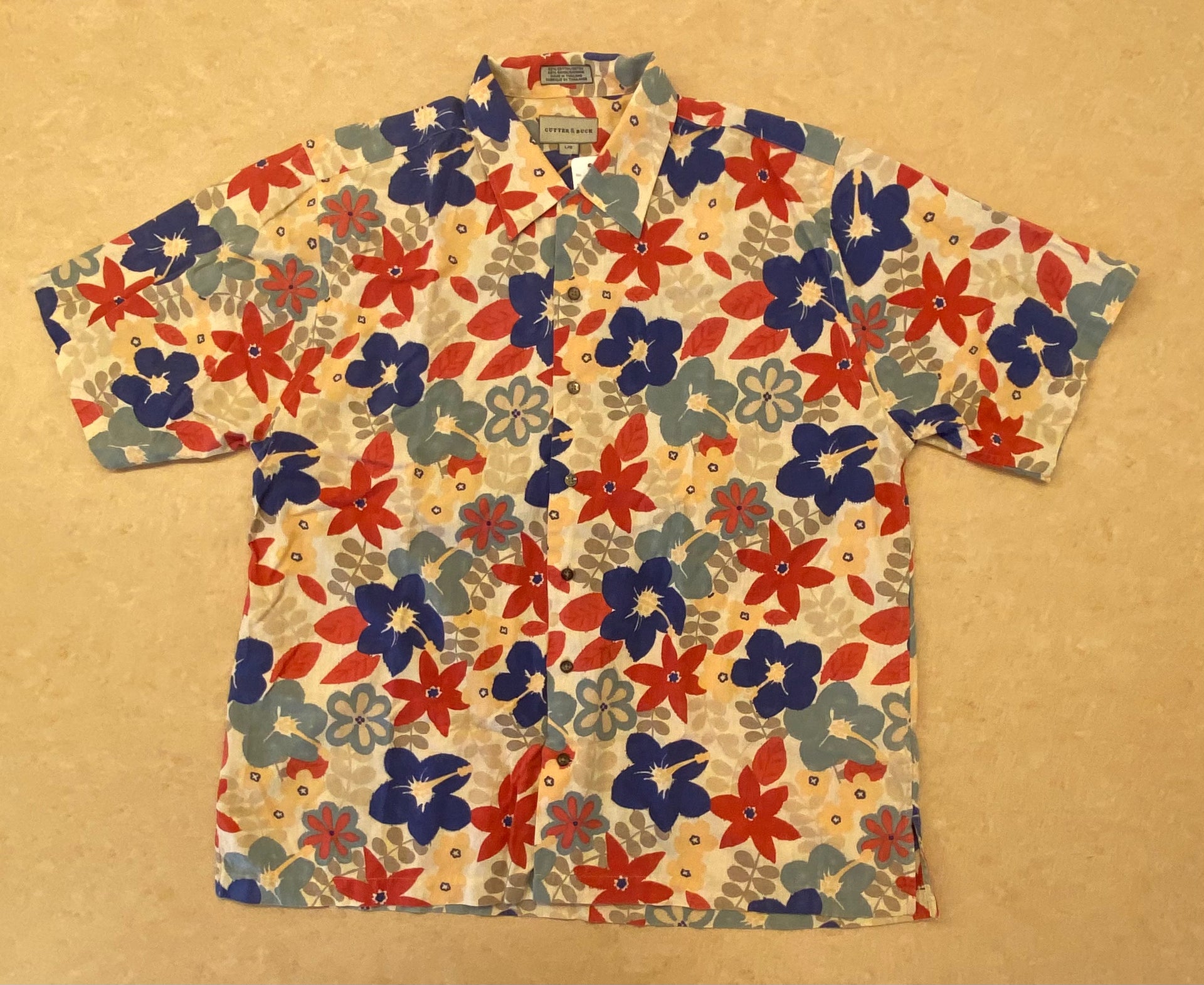 USED]アロハシャツ サイズL ハイビスカス柄 ユニセックス aloha